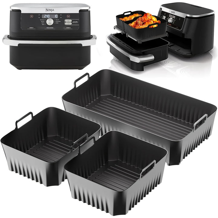3 piezas de bandeja para freidora de aire, adecuada para freidora de aire Ninja AF500, bandeja de silicona para hornear, bandeja de silicona resistente al calor, bandeja de silicona reutilizable, bandeja de silicona antiadherente, segura para contacto co