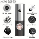 SET DE MOLINILLOS ELÉCTRICOS PARA SAL Y PIMIENTA MORE TASTE 2 piezas, Saleros y Pimenteros Recargables con Grano Ajustable, Operación con Una Mano y Luz LED, Acero Inoxidable