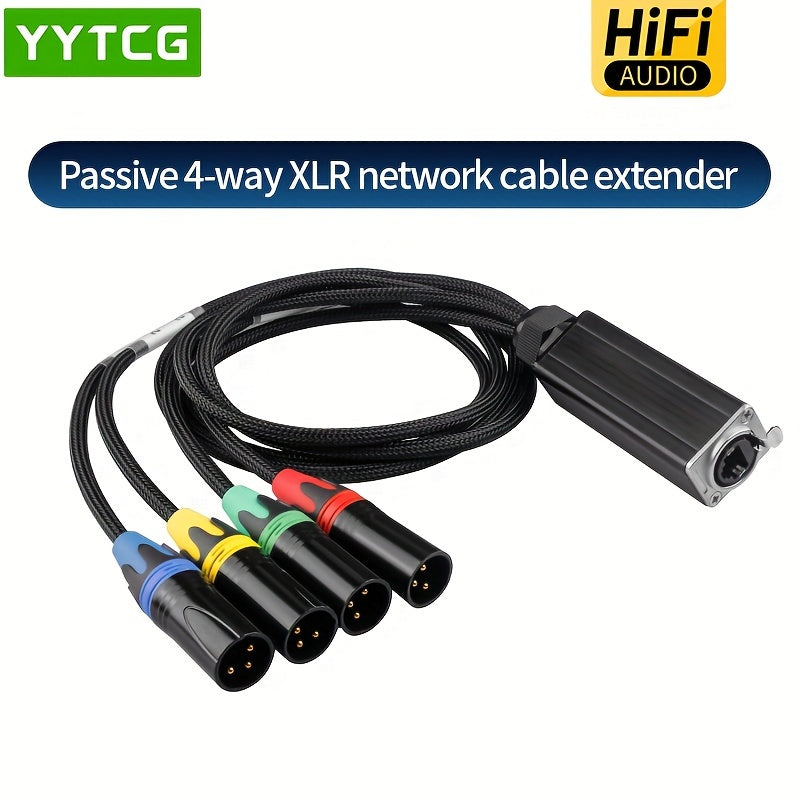 Extensor de Cable XLR de 4 Vías YYTCG - Amplificador de Señal para Micrófonos, Iluminación y Audio de Escenario, Sin Alimentación, 1pc