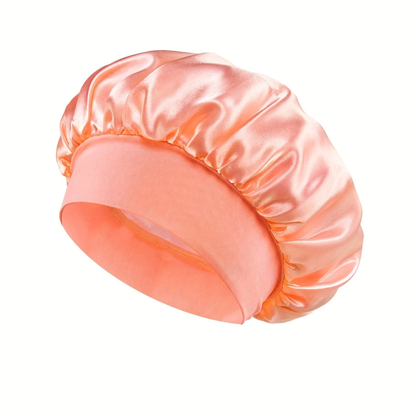 Gorro de satén de lujo para dormir, ala ancha, sin aroma, gorro de baño con banda elástica, material de poliéster cómodo, uso diario - Rojo intenso