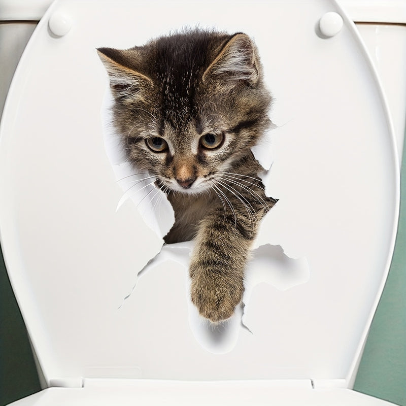 Calcomanía 3D de gato gris para baño, diseño de gatito juguetón, decoración impermeable para baño, 19.99x30.0 cm, adhesivo autoadhesivo para fácil instalación, removible