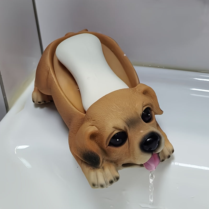1pc Porta Jabón Adorable de Cachorro - Diseño Ovalado con Drenaje en Resina, Secado Rápido para Baño y Ducha, Decoración Moderna y Divertida para el Hogar, Artículo Duradero