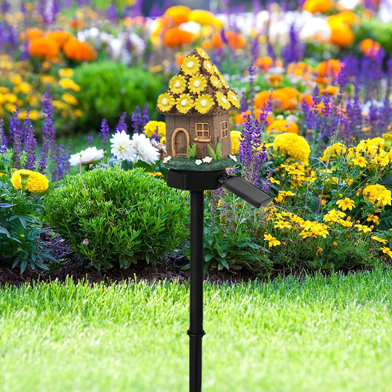 Luces solares para casas de hongos - Decoración de césped exterior con senderos LED, luces de jardín de resina alimentadas por energía solar con letrero "Bienvenido", montaje semienterrado para decoración de patio y festivales, luces solares para exterio