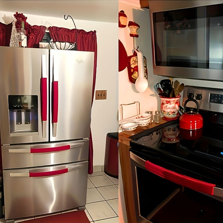 Juego de 3 cubiertas universales para manijas de electrodomésticos - Funda protectora de tela para nevera, microondas, lavavajillas - Material resistente a manchas, goteos y huellas dactilares con múltiples accesorios