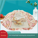 Cubierta de comida plegable con diseño floral, gran capacidad, redonda y rectangular, tejido no alimenticio con detalle de hilo metálico, perfecto para comer al aire libre y pícnic, mantel de pícnic | Decoración de mesa elegante | Detalle de hilo metálic