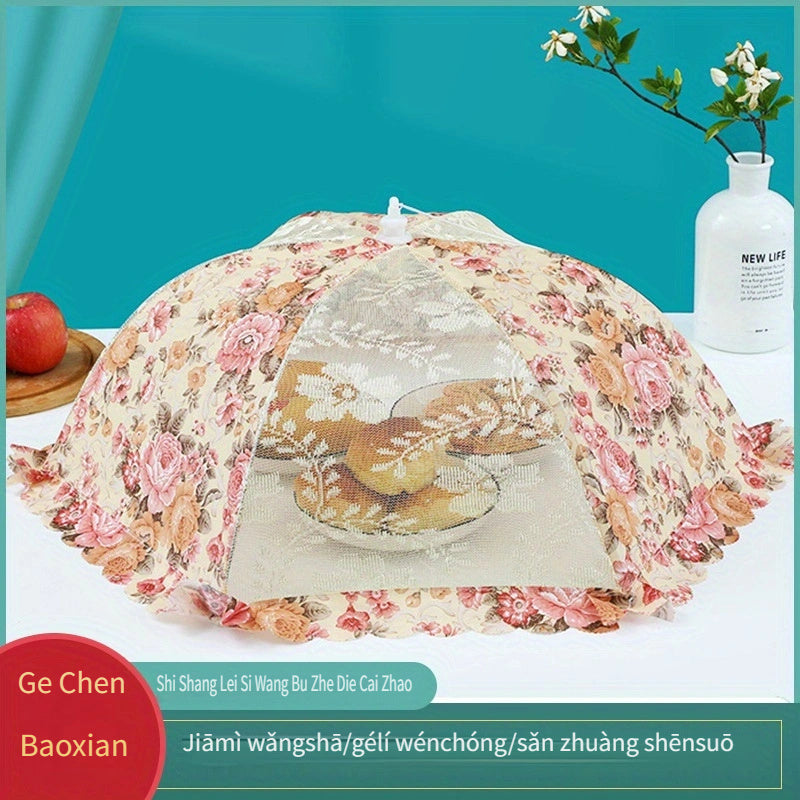 Cubierta de comida plegable con diseño floral, gran capacidad, redonda y rectangular, tejido no alimenticio con detalle de hilo metálico, perfecto para comer al aire libre y pícnic, mantel de pícnic | Decoración de mesa elegante | Detalle de hilo metálic