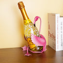 Soporte de vino de metal con forma de flamenco y soporte de vidrio - Creativo almacenamiento de botellas de vino rojo, diseño de ave divertido para decoración de escritorio, cocina y hogar, decoración única del hogar, diseño juguetón, construcción sólida.
