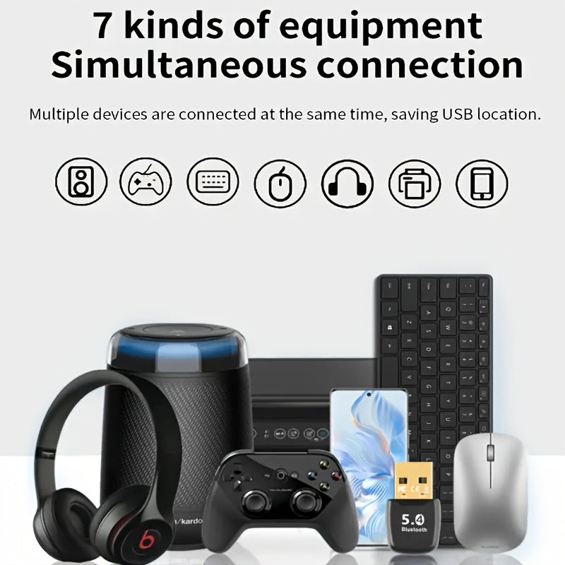 Adaptador de red sin varillas USB 5.4, receptor dongle sin varillas USB, compatible con una variedad de dispositivos como computadora/auriculares/tarjeta de teclado/ratón/altafalantes, alimentación por USB, emparejamiento múltiple de altavoces inalámbric