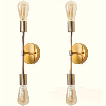 Juego de 2 apliques de pared dorados para baño, lámpara moderna para espejo de tocador, apliques semiempotrados ajustables de metal para pasillo, habitación o cocina, base E26, conexión directa (focos no incluidos)