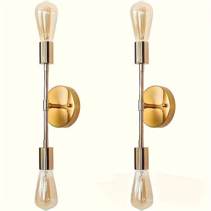 Juego de 2 apliques de pared dorados para baño, lámpara moderna para espejo de tocador, apliques semiempotrados ajustables de metal para pasillo, habitación o cocina, base E26, conexión directa (focos no incluidos)
