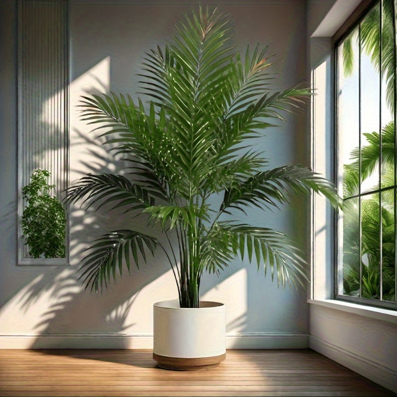1 Maceta de Planta Artificial de Palma - 24 Hojas Realistas, Árbol del Dinero Grande con Diseño de Girasoles, Decoración Moderna y Fácil Mantenimiento para Interior/Exterior, Hogar, Oficina o Jardín de Boda