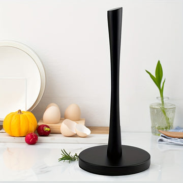 Soporte de Papel de Cocina de Acero Inoxidable - Elegante Soporte de Encimera con Almacenamiento de Película Adhesiva, Instalación Sin Taladro, Negro/Plateado