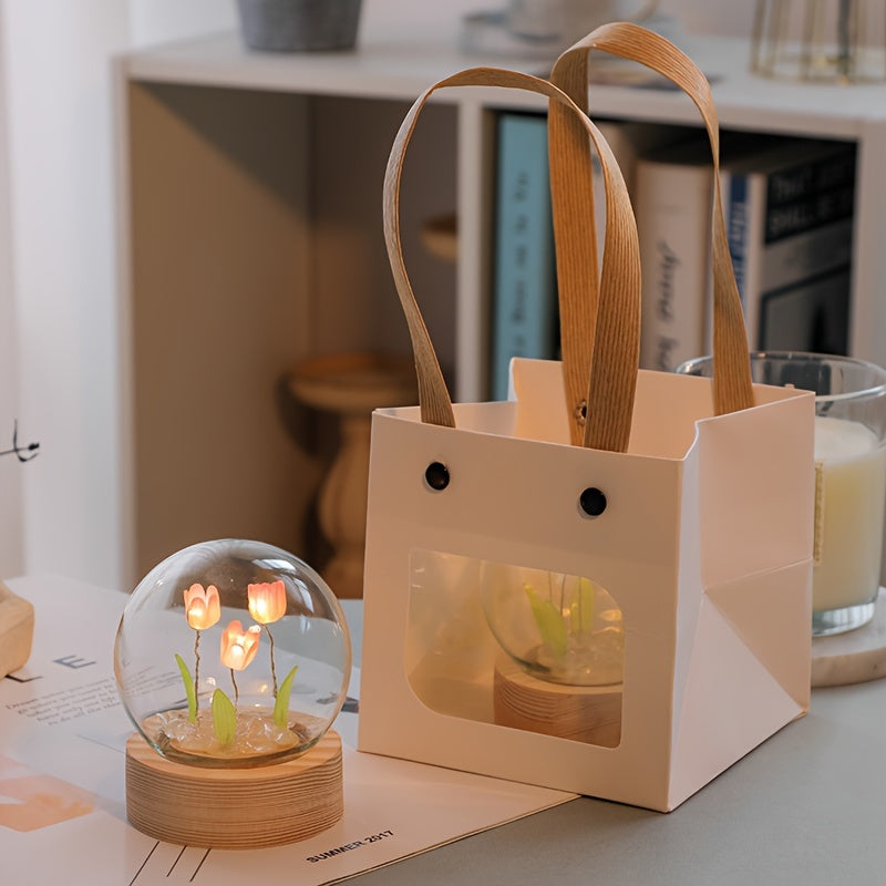 1 lámpara de mesa moderna de tulipán de vidrio soplado a mano, con patrón de flores, control de encendido/apagado, luz decorativa para habitación, incluye fuente de luz - Ideal para Día de la Madre o cumpleaños (pilas no incluidas)