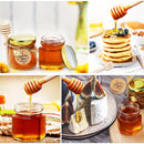 Tarros de Miel de Vidrio Hexagonal Miniatura de 1.5 Onzas, Disponibles en Conjuntos de 20, 30, 50 o 60, Incluyen una Cuchara, Símbolo de Abeja y Tarjeta de Agradecimiento - Tarros con Tapa Dorada, Perfectos para Regalos de Bebé, Bodas y Fiestas.
