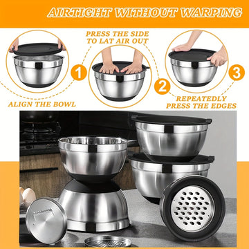 Juego de 22/32 tazones de acero inoxidable con tapa y rallador, anidables, antióxido, aptos para hornear, preparar, cocinar, mezclar ensaladas, servir alimentos, lavavajillas seguro, varios tamaños, ideal para Navidad, perfecto para Acción de Gracias