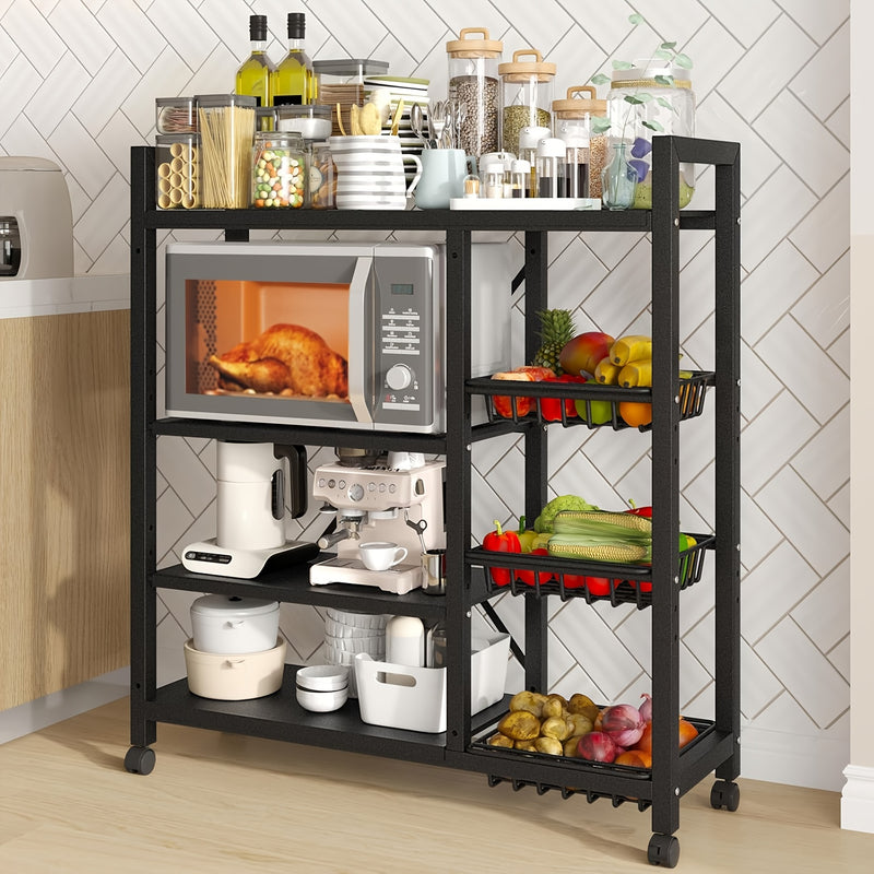 Estantería de cocina ajustable de 4 niveles con almacenamiento móvil y 3 cestas metálicas. Ideal para garajes, armarios, baños y gabinetes de pared. Regalo perfecto para inauguración de casa o organizador nuevo