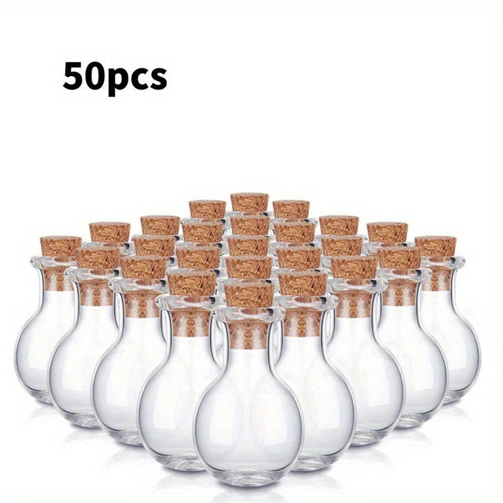 Juego de 50 Pequeños Recipientes de Vidrio con Tapones de Corcho, Ideales para Exhibiciones de Pociones en Miniatura, Perfectos como Detalles Decorativos en tu Hogar, Oficina o Escritorio