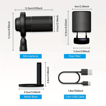 Micrófono de condensador profesional de estudio USB, micrófono para juegos de PC, micrófono para PS4/PS5/Mac/teléfono, iluminación RGB brillante, grabación, transmisión, juegos, canto, micrófono ME6S