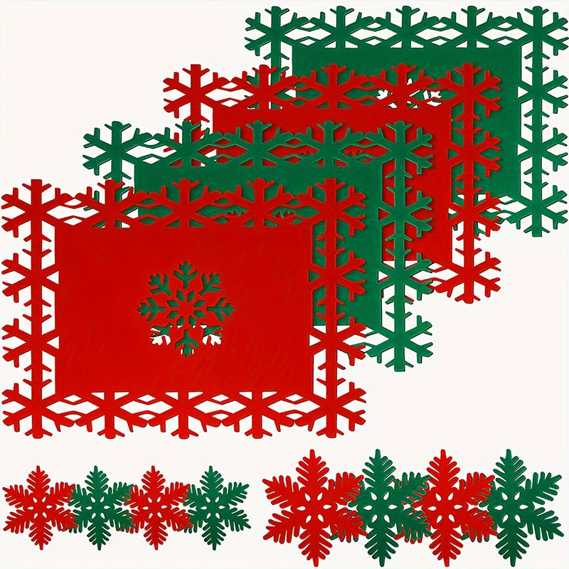 Juego de 12 Manteles Individuales de Fieltro con Diseño de Copo de Nieve - Antideslizantes, Manteles Decorativos para Comedor y Decoración de Cocina en Fiestas, Decoración Navideña