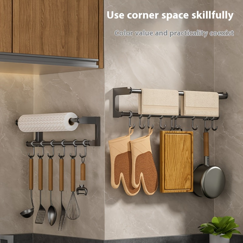 Organizador de Cocina de Acero Inoxidable - Gancho de Pared con Porta Pañuelos, Almacenamiento Multiusos para Utensilios y Accesorios