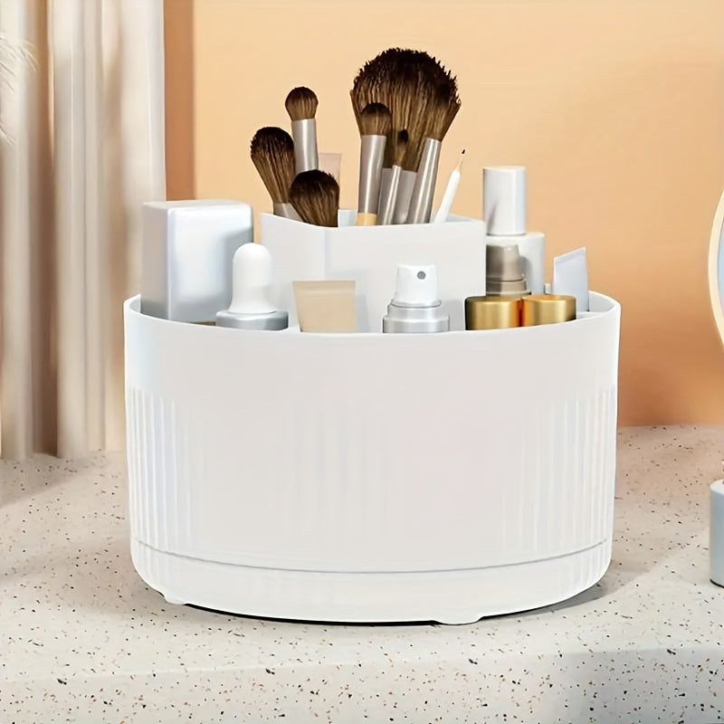 Organizador de maquillaje giratorio, rotación de 360 grados, diseño minimalista, plástico ABS de alto brillo, perfecto para dormitorio, tocador, almacenamiento de baño.