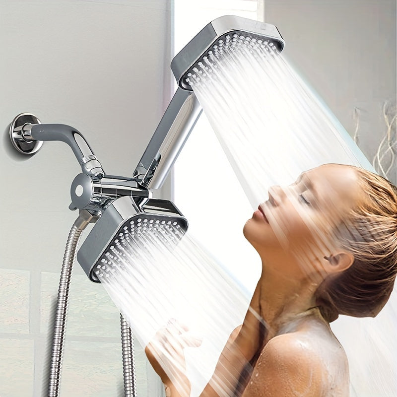 Combo de Cabezal de Ducha Cuadrado de Alto Flujo con Pulverizador de Mano - Montado en la Pared, Acabado Pulido, Configuración de Lluvia - Kit Completo de Mejora de Baño