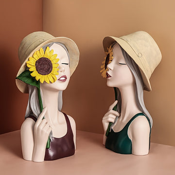 Moderna figura de girasol de resina de lujo para niña, decoración creativa de interiores para sala de estar, mueble de TV, mueble de vino, entrada - No necesita electricidad, elegante artesanía de adorno para el hogar