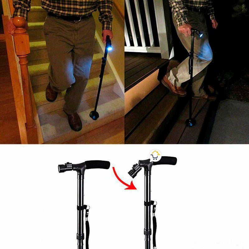 Bastón Ancianos Trusty Cane Plegable Luz Led Base Articulada