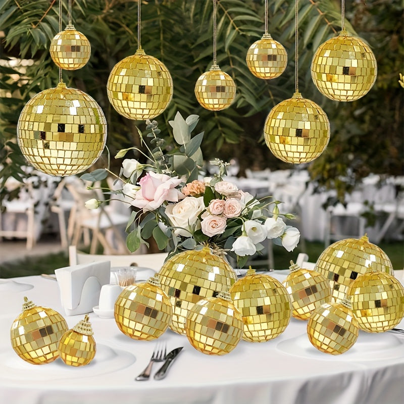 35 bolas de disco de vidrio, 4 tamaños, decoraciones reflectantes plateadas colgantes, suministros para fiestas de disco de los 70, decoraciones navideñas para árboles, sin plumas, para uso en el hogar y la cocina.