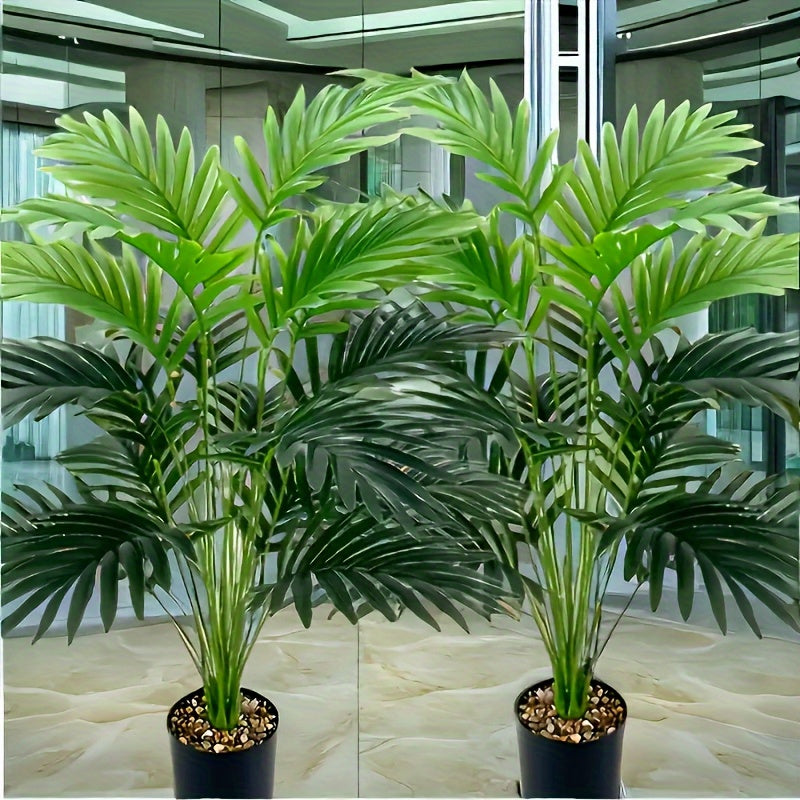 2 piezas de 81,99 pulgadas de palmeras artificiales grandes - Hojas de palma falsas realistas, plástico, decoración interior y exterior, bodas y compromisos, vegetación interior | Estética natural | Plástico duradero