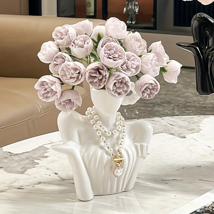 Jarrón de Cerámica con Diseño Abstraído - Decoración Moderna a Rayas Geométricas para el Hogar, Centro de Mesa Rectangular para Sala de Estar, Oficina o Dormitorio - Adorno Elegante sin Baterías, Accesorios y Decoración para la Sala