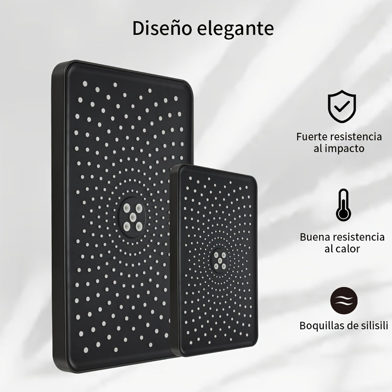 1pc Cabezal de Ducha de Alta Presión, Diseño Rectangular Negro Elegante, Montado en la Pared, Flujo de Agua Ajustable, Ideal para Baños Modernos, Ducha de Alta Presión|Accesorio de Baño Elegante|Acabado Estético