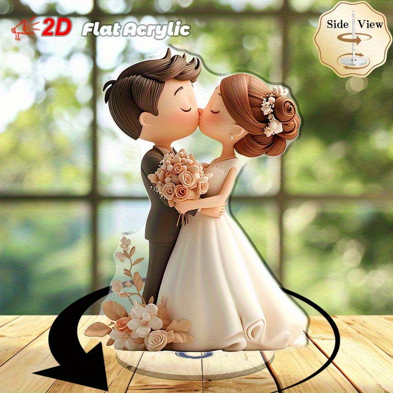 Decoración de Escritorio Giratoria 2D Plana, Sin Necesidad de Energía, con la Novia y el Novio en un Abrazo Romántico, Adecuada para Bodas, Propuestas, Aniversarios, Decoración del Hogar, Uso Interior y Exterior, 2D Plana
