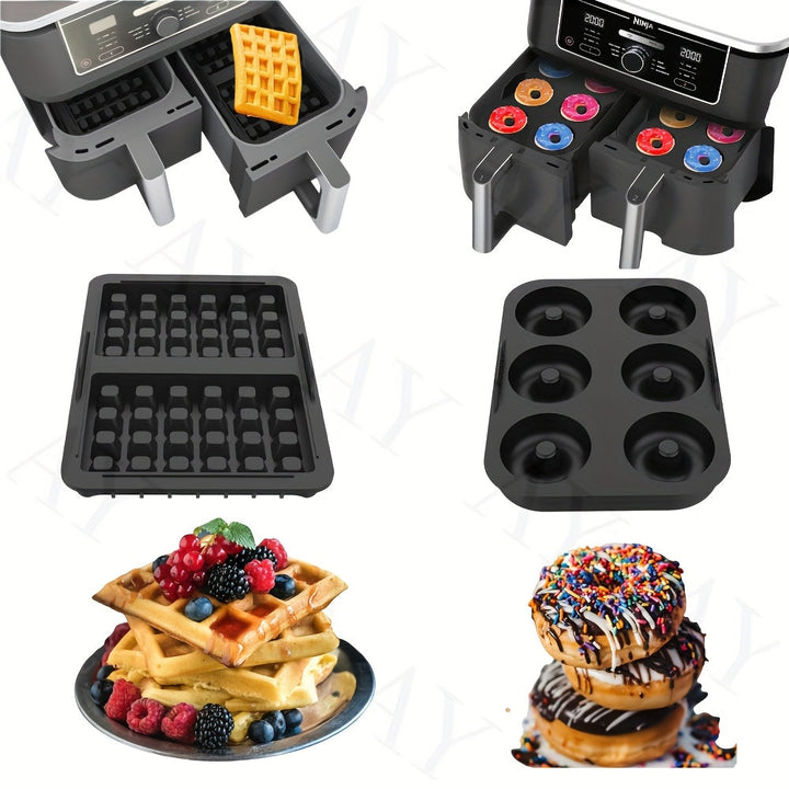 Tamaño compacto/2 piezas Moldes de silicona reutilizables para waffle donut antiadherentes para modelos Ninja AF400EU AF451EU SL400EU AF500DE y muchos otros accesorios de freidora de aire para horno