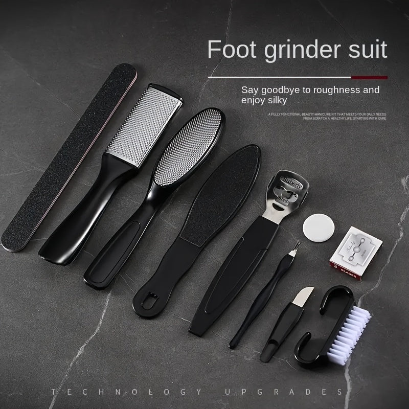 Kit Profesional de Spa para Pies, Cuidado de 10 en 30.48 cm, Juego de Acero Inoxidable para el Cuidado de los Pies, Removedor de Piel Muerta y Pedicura, Conjunto de Lima para Pies con Quitapelotas (Negro)