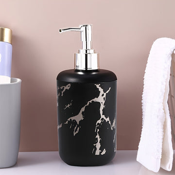 Dispensadores de plástico con textura de cerámica moderna, esenciales para el baño, para jabón de manos, champú y gel de baño, diseño elegante en blanco con vetas negras, no requieren electricidad