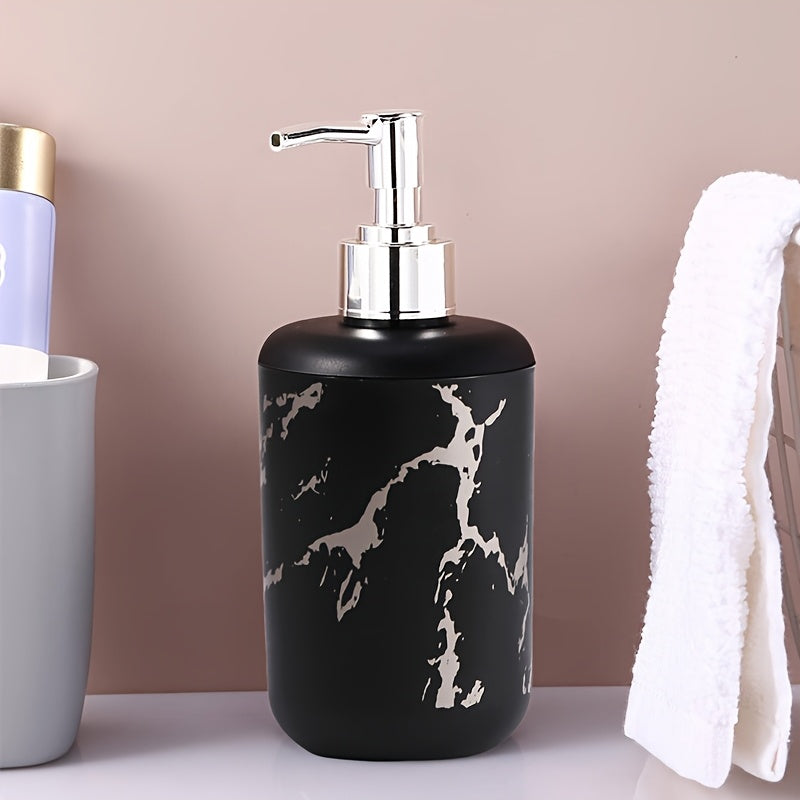 Dispensadores de plástico con textura de cerámica moderna, esenciales para el baño, para jabón de manos, champú y gel de baño, diseño elegante en blanco con vetas negras, no requieren electricidad