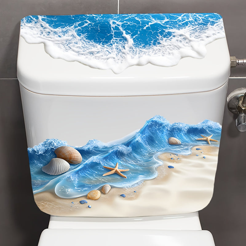 1 calcomanía para baño con tema de playa de verano, diseño de estrellas de mar y conchas, adhesivo para asiento y tanque del inodoro