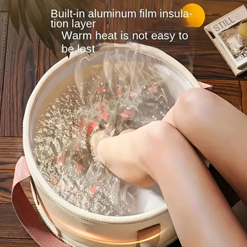 1 Pieza Bañera de Pies Portátil y Plegable de Lujo - Tubería Profunda Aislada con Asas Rosadas para Agua Fría y Caliente, Relajante para Hombres y Mujeres, Regalo Ideal para Padres, Sin Necesidad de Electricidad