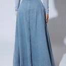 Falda de mezclilla de cintura alta para mujer con cierre frontal y bolsillos con solapa - Color azul claro, tejido no elástico, ideal para primavera/verano/otoño, ropa casual a semi-formal, atuendo casual | Falda con botones | Tejido no elástico