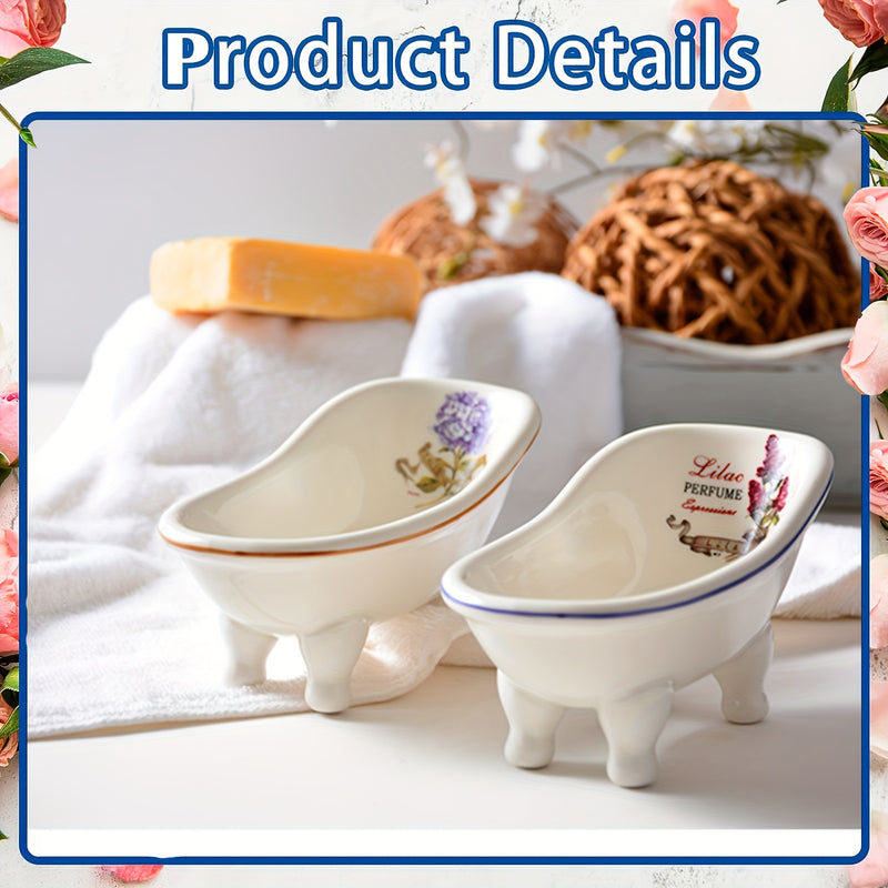 1pc Bañera de cerámica vintage con forma de garra, Jabonera decorativa rectangular en miniatura, Accesorio de baño de zapatilla