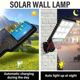 4 luces solares para pared LihangStar 108COB con sensor, 3 modos y control remoto, acabado en plástico y metal resistente, ideales para jardín, patio, pasillos, iluminación de calles, luz exterior para pared | Iluminación exterior moderna | Lámpara resis