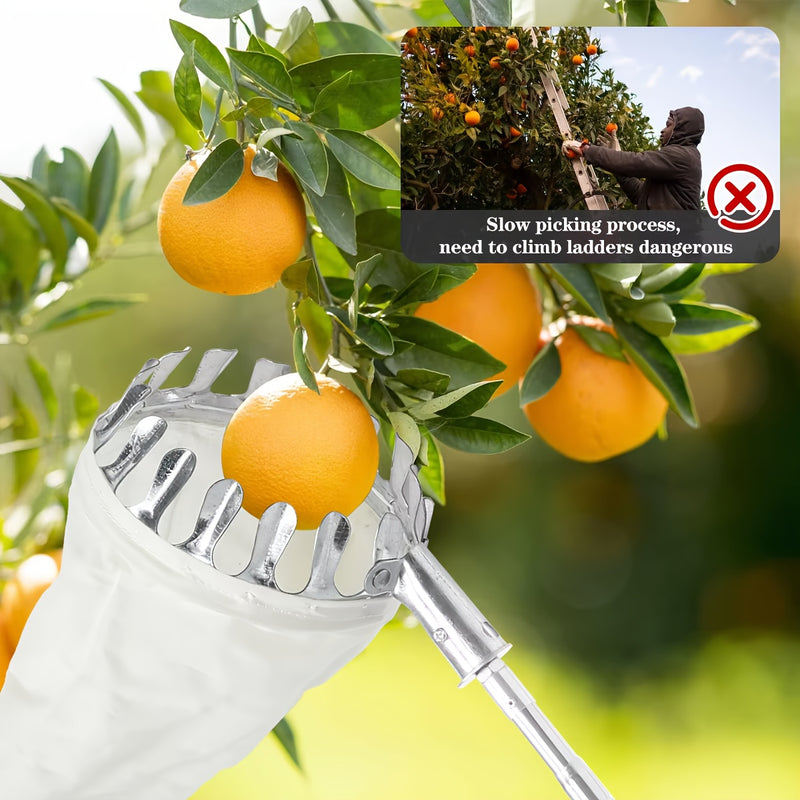 XXSL 1 pieza, herramientas de recolección de árboles altos de acero inoxidable - mango ergonómico, bolsa de recolección de frutas de metal duradero para manzanas, aguacates, melos, limones - herramientas de jardín y huerta, regalo de Día del Trabajo y Dí