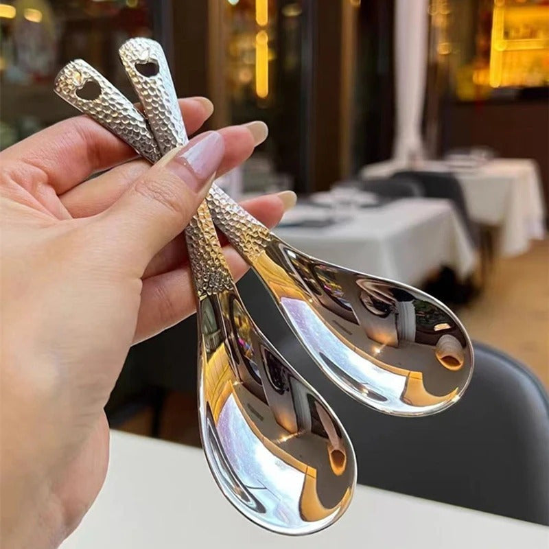 Juego de 10 cucharas de acero inoxidable de lujo - Cuchara profunda, gran capacidad, superficie plateada pulida al espejo, perfecta para sopas y arroz, utensilios de cocina, seguro para contacto con alimentos, tamaño universal, no requiere carga.