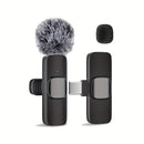 Sistema de micrófono lavalier inalámbrico con clip, omnidireccional, USB-C, grabación de un toque, carga USB, con batería de polímero de litio recargable, para streaming y videoconferencia