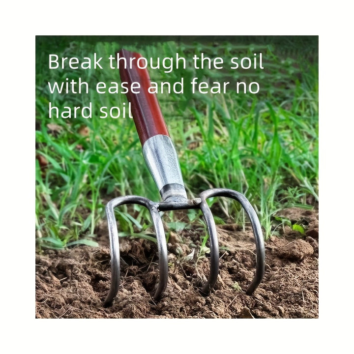 Rastrillo de acero multiusos resistente, ideal para cavar y labrar tierra. Perfecto para jardines, obras y limpieza en playas. Diseñado con metal duradero para uso fácil en condiciones adversas, herramienta esencial de mantenimiento