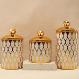 Jarras de Almacenamiento con Borde Blanco y Tapa, Juego de 3 Piezas para Cocina - Frascos Herméticos Antihumedad para Café, Dátiles, Nueces, Té y Especias, Decoración Medio Oriente, Organizador Moderno para Frutas y Snacks