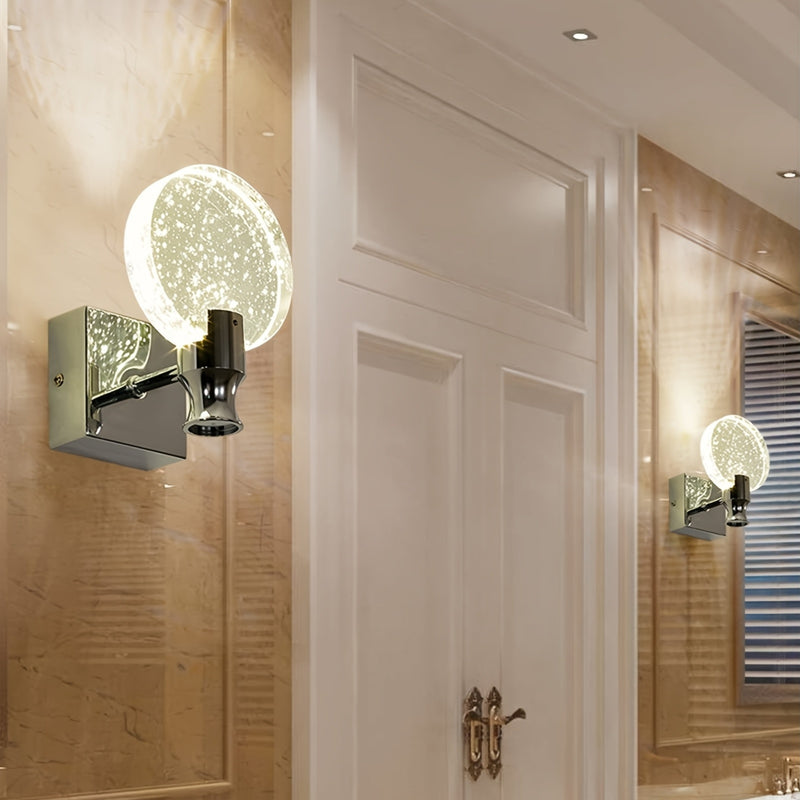 Lámpara de pared moderna y ajustable con cristal - Foco LED de estilo nórdico con acentos metálicos dorados, esfera de cristal brillante para sala de estar, dormitorio, tocador, baño y pasillo - Diseño creativo de montaje en pared, lámpara de pared | Lám