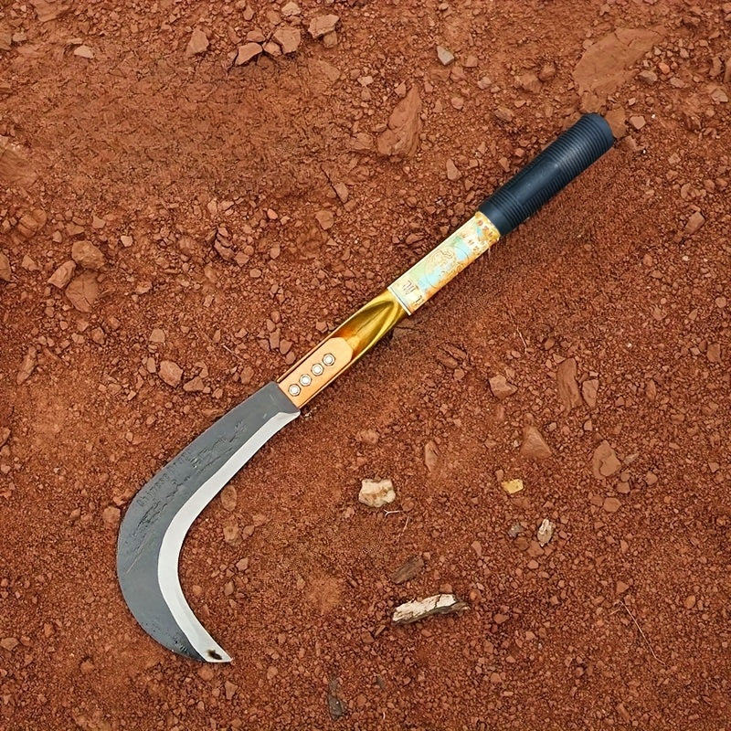2 en 1 Cuchillo de Acero al Carbono y Guadaña para Cortar Hierba - Herramienta Manual Resistente para Agricultura, Jardinería y Cuidado del Césped - Mangos Ergonómicos, Sin Necesidad de Electricidad
