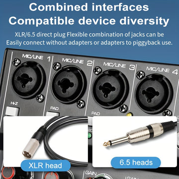 tyinneran Mezclador de audio inalámbrico profesional de 6 canales USB, reverberación de 256 ohmios, alimentación fantasma de 48V, bajo profundo, sonido de alta fidelidad, con control de tempo integrado y control de reproducción para grabación de estudio